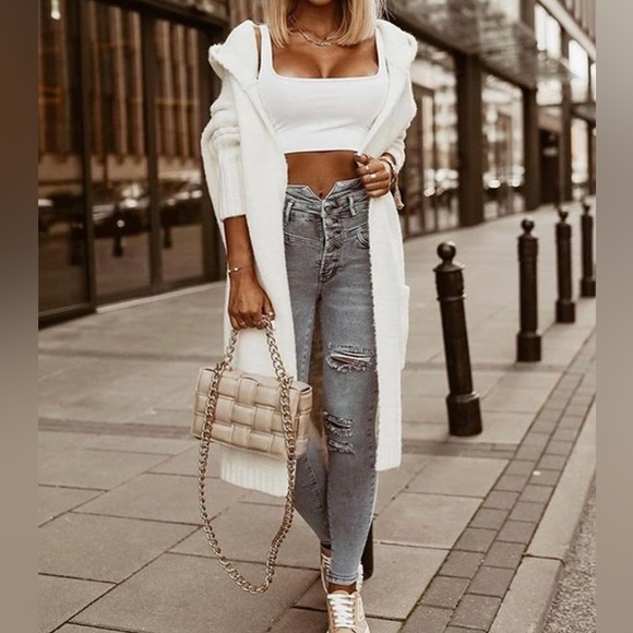 New KOANDAILY Letter Heart Print Hooded Longline Oversized Cardigan Size Small - Picture 2 of 5